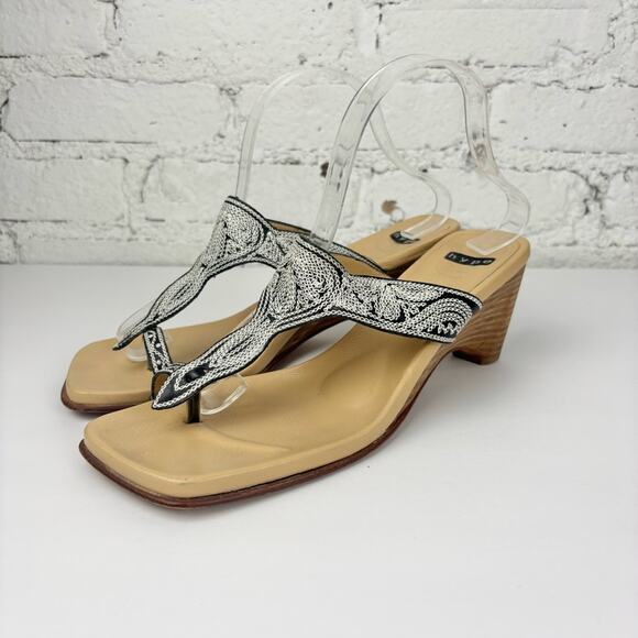 Vintage Y2K Hype Embroidered Wedge Heel Sandals - Picture 2 of 8